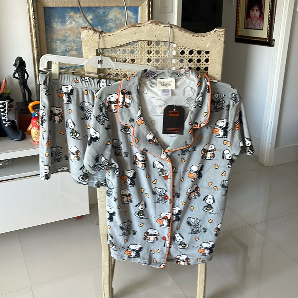 Munki Munki Halloween Peanuts Snoopy &!Woodstock Loungewear/PJ Short Set - Picture 1 of 5